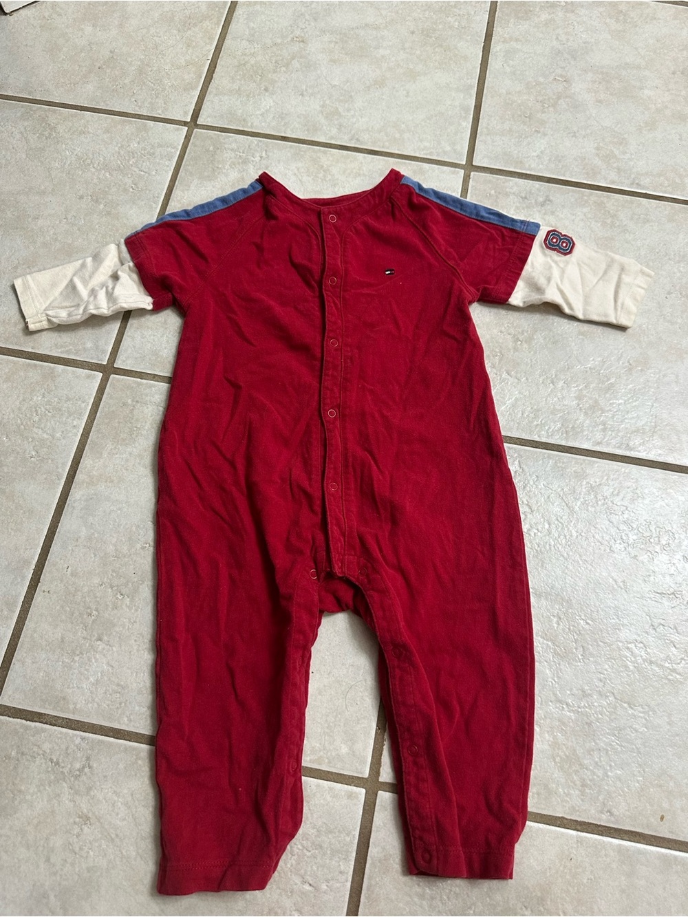 Vintage Tommy Hilfiger Red Long-Sleeve Baby One-Piece